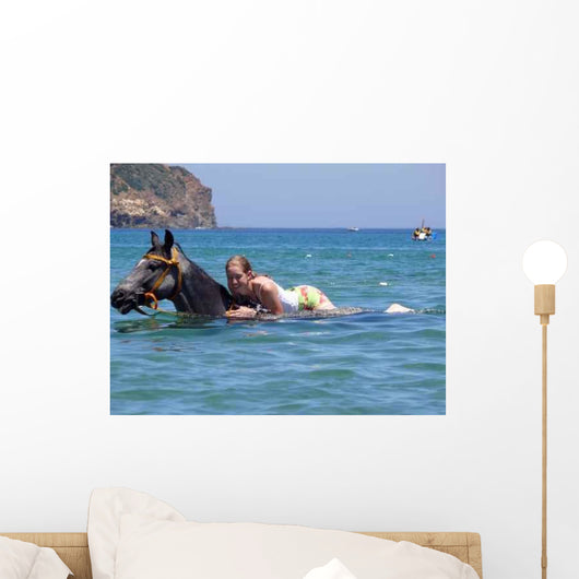 Swimming Horseback Wall Decal