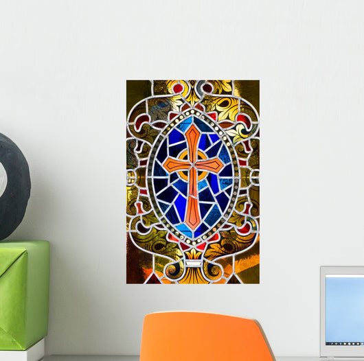 Stained Glass Rendition Cross Wall Decal