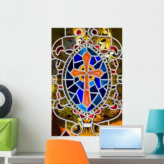 Stained Glass Rendition Cross Wall Decal
