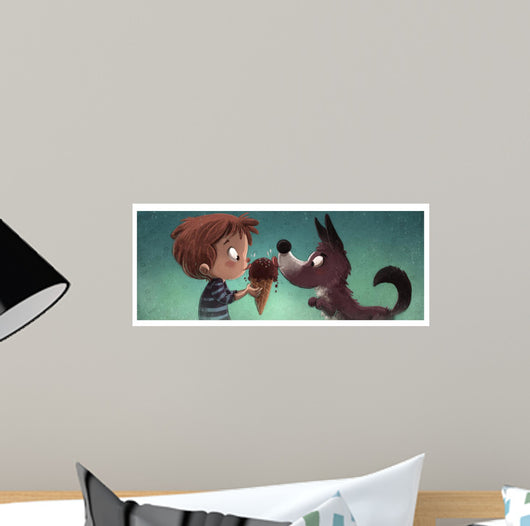 Nino Y Perro Comiendo Wall Decal