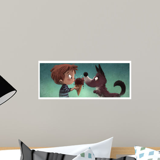 Nino Y Perro Comiendo Wall Decal
