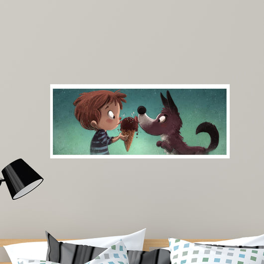Nino Y Perro Comiendo Wall Decal
