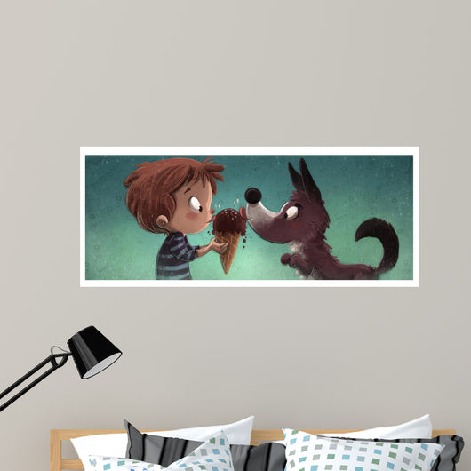 Nino Y Perro Comiendo Wall Decal