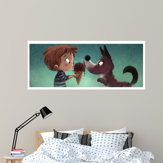 Nino Y Perro Comiendo Wall Decal
