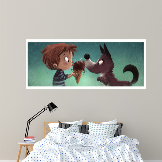 Nino Y Perro Comiendo Wall Decal
