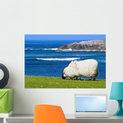 Big Ram Graze Meadow Wall Decal shown on a wall