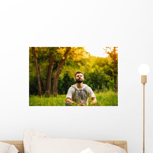 Man Sitting Grass Park Wall Decal