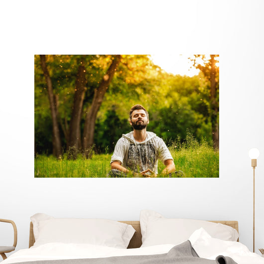 Man Sitting Grass Park Wall Decal