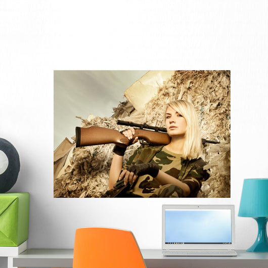 Beautiful Woman Soldier with Wall Decal