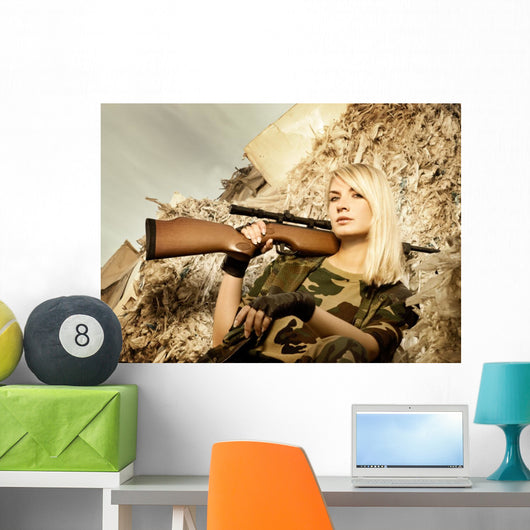 Beautiful Woman Soldier with Wall Decal