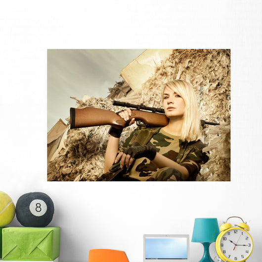 Beautiful Woman Soldier with Wall Decal
