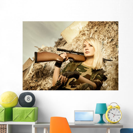 Beautiful Woman Soldier with Wall Decal