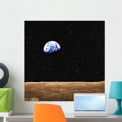 Earth from Moon's Surface Wall Mural shown on a wall