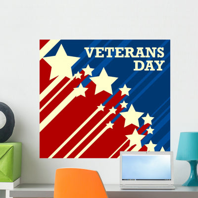 Veterans Day Usa Flag Wall Decal shown on a wall