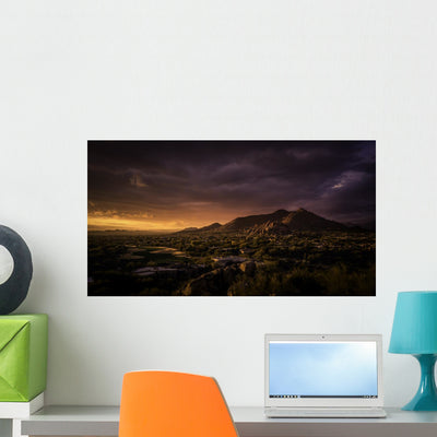 Golden Dramatic Sunset over Wall Decal shown on a wall