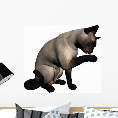 Siamese Cat over White Wall Decal shown on a wall