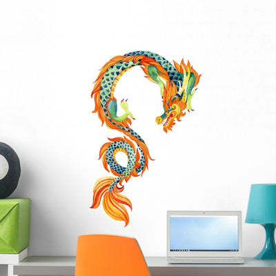 Green Chinese Dragon Wall Decal shown on a wall