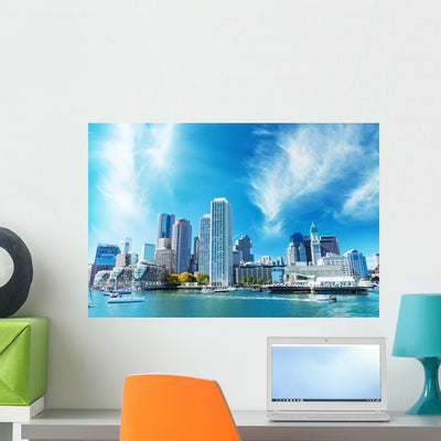 Boston Ma Skyline Autumn Wall Decal shown on a wall