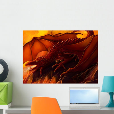 Red Dragon Wall Decal shown on a wall