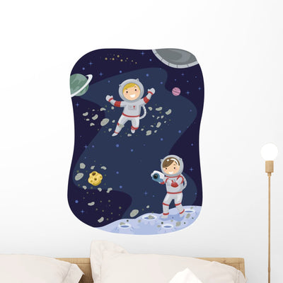 Stickman Kids Outer Space Wall Decal shown on a wall