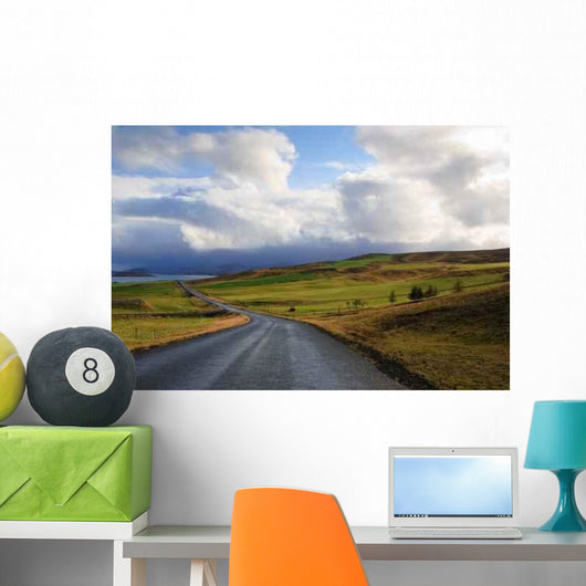 Road Bright Green Fields Wall Decal