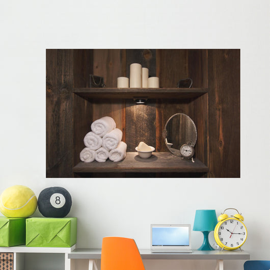 Rustic Spa Scene with Wall Decal