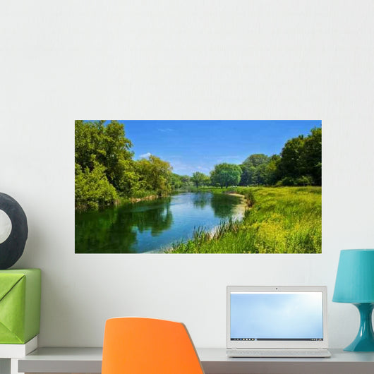 Summer Landscape with River Wall Decal