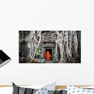 Monk Angkor Wat Cambodia Wall Decal shown on a wall