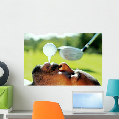 Funny Golf Wall Decal shown on a wall