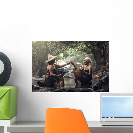 Old Asian Woman Working Wall Decal