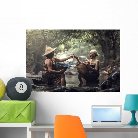 Old Asian Woman Working Wall Decal