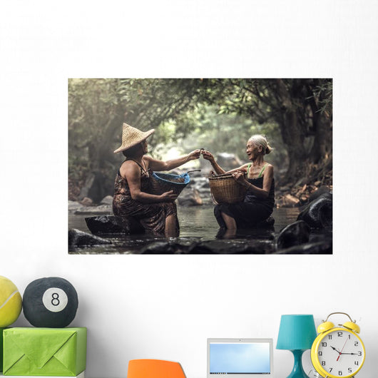 Old Asian Woman Working Wall Decal