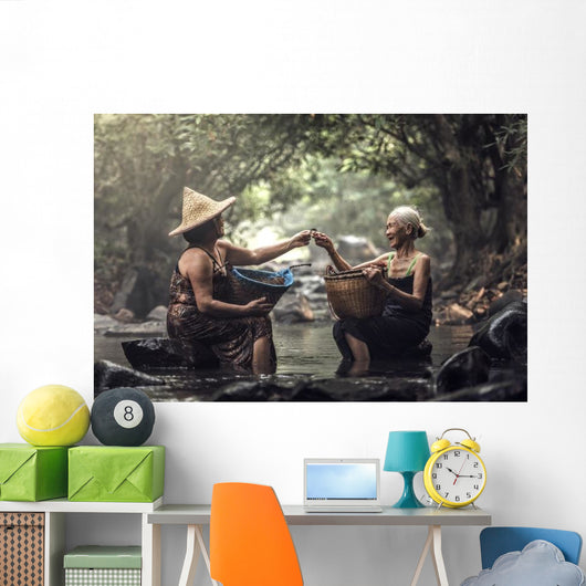 Old Asian Woman Working Wall Decal