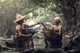 Old Asian Woman Working Wall Decal