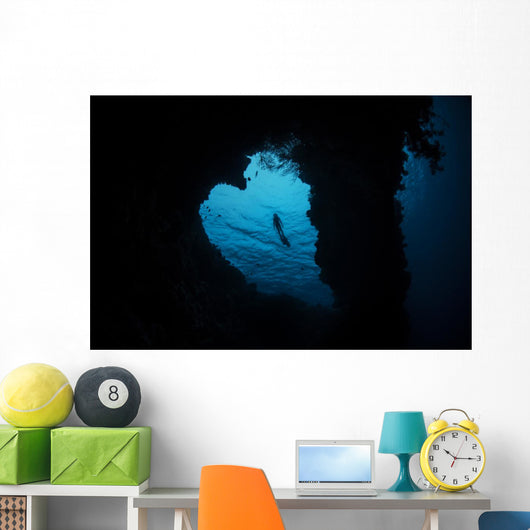 Snorkeler Exploring Heart-shaped Reef Wall Decal