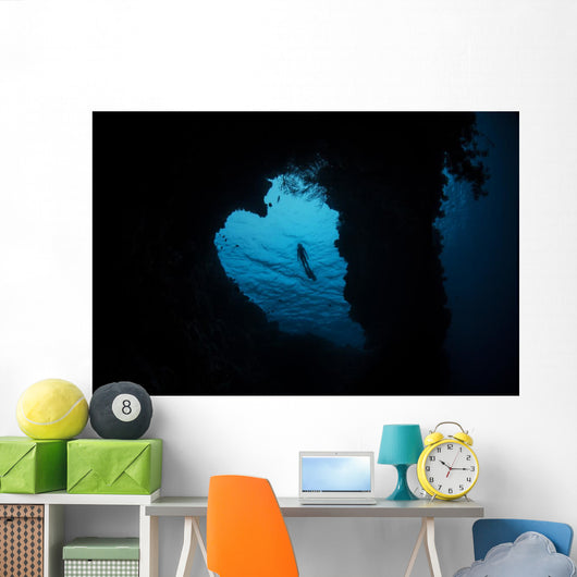 Snorkeler Exploring Heart-shaped Reef Wall Decal