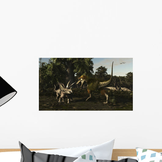 Bistahieversor Attacking Pair Pentaceratops Wall Decal