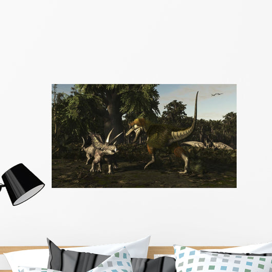 Bistahieversor Attacking Pair Pentaceratops Wall Decal