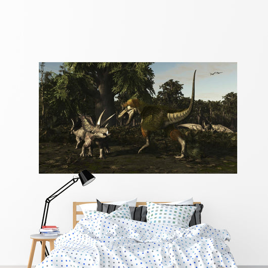 Bistahieversor Attacking Pair Pentaceratops Wall Decal