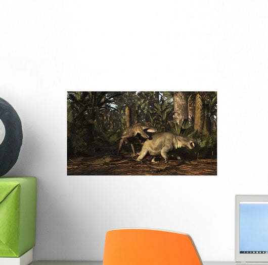 Postosuchus Attacking Dicynodont Triassic Wall Decal