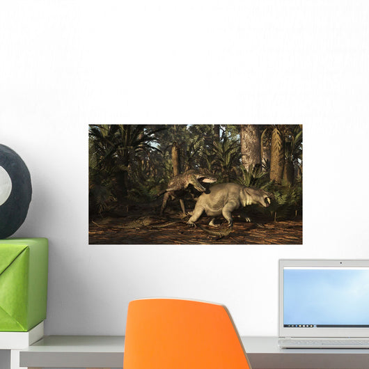 Postosuchus Attacking Dicynodont Triassic Wall Decal