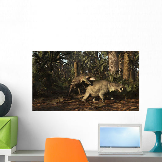 Postosuchus Attacking Dicynodont Triassic Wall Decal
