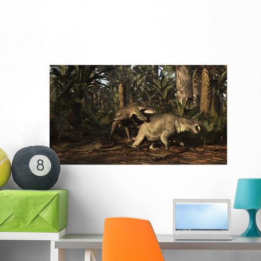 Postosuchus Attacking Dicynodont Triassic Wall Decal
