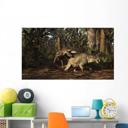 Postosuchus Attacking Dicynodont Triassic Wall Decal