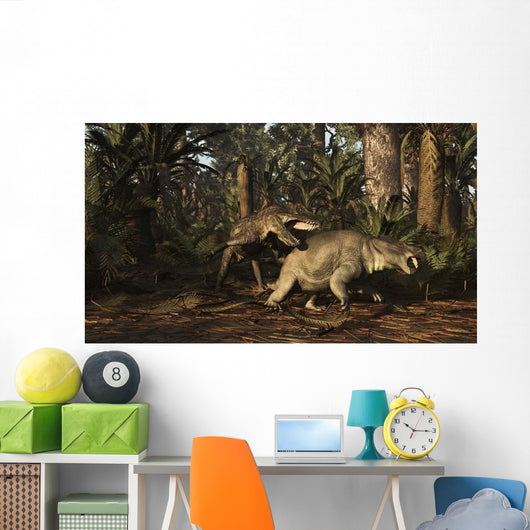 Postosuchus Attacking Dicynodont Triassic Wall Decal