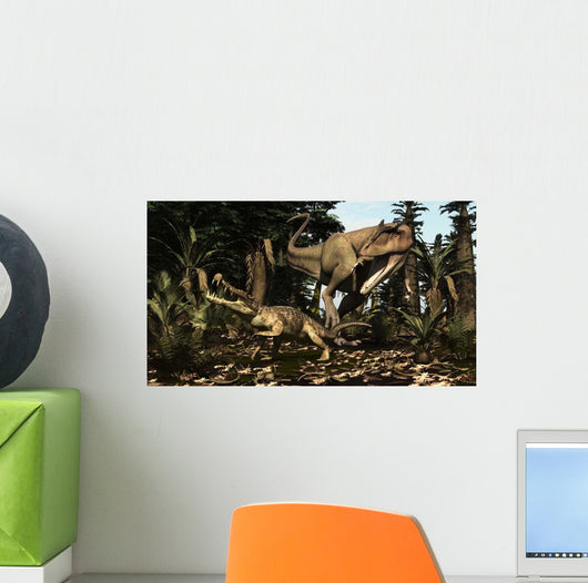 Large Carcharodontosaurus Attacks Kaprosuchus Wall Decal