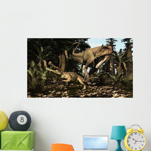 Large Carcharodontosaurus Attacks Kaprosuchus Wall Decal
