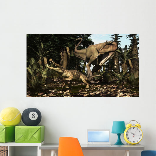 Large Carcharodontosaurus Attacks Kaprosuchus Wall Decal