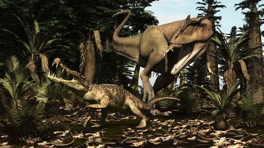 Large Carcharodontosaurus Attacks Kaprosuchus Wall Decal