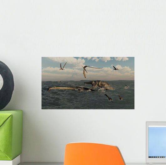 Tylosaurus Attacks Styxosaurus Cetaceous Wall Decal
